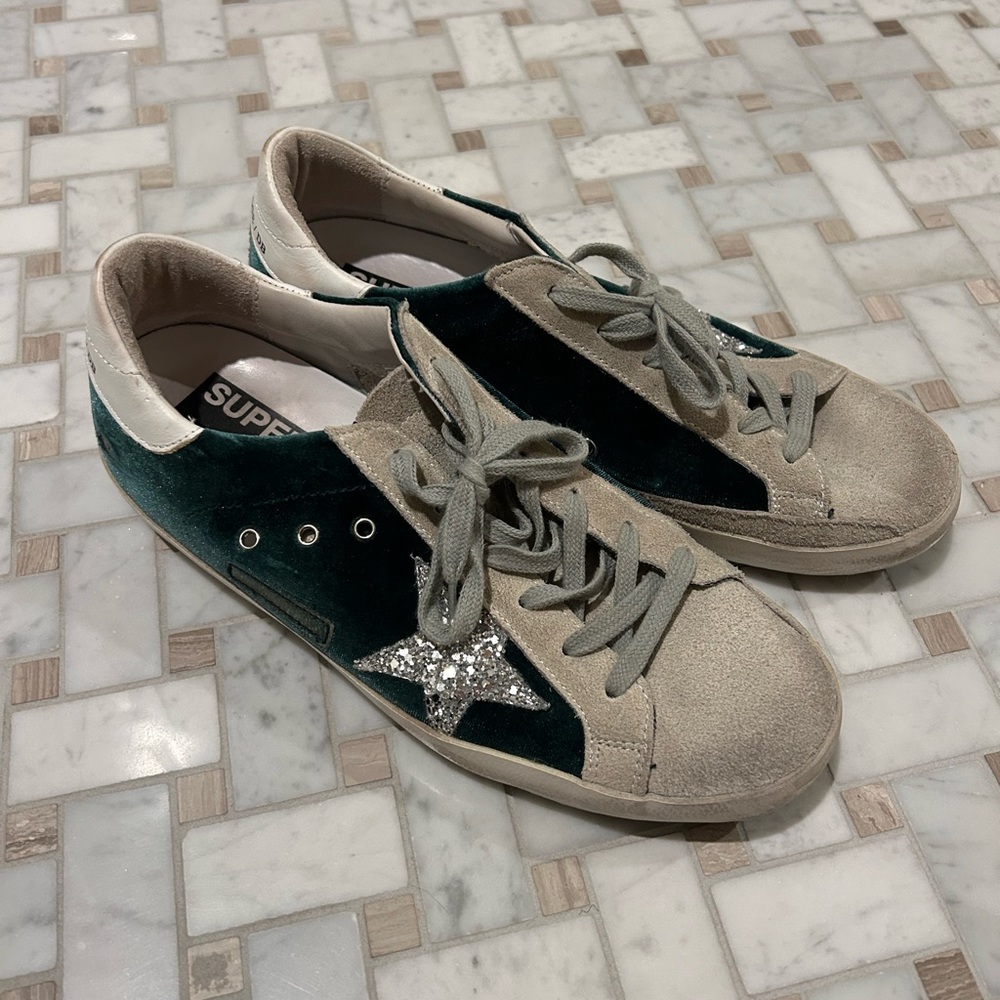 Golden Goose Green Velvet Sneakers